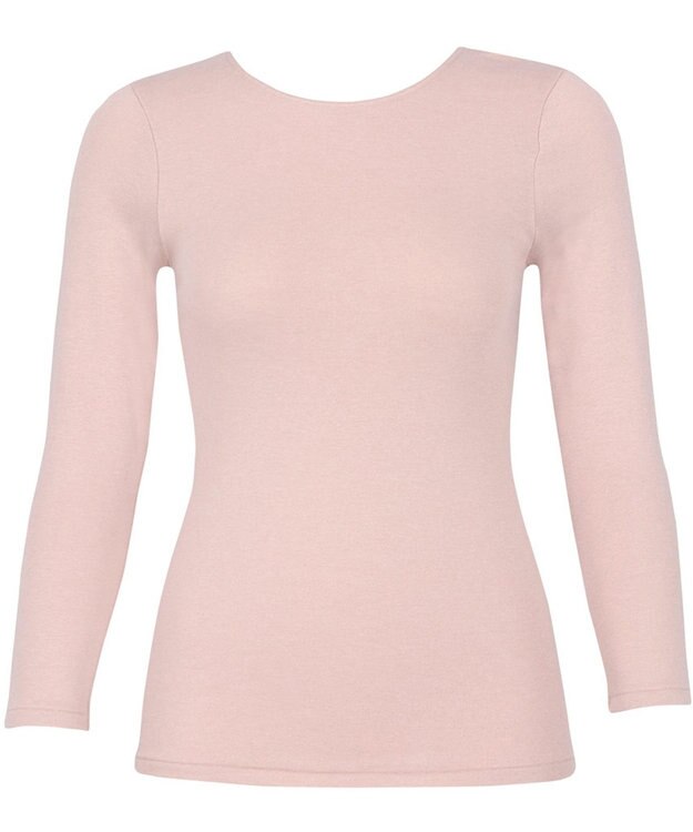 Wing あったかインナー 綿混 裏起毛 厚手 よく伸びる素材 【ラクのびサーモ】 8分袖 長袖 ネックせまめ 秋 冬 EL6914 ウイング／ワコール シェルピンク