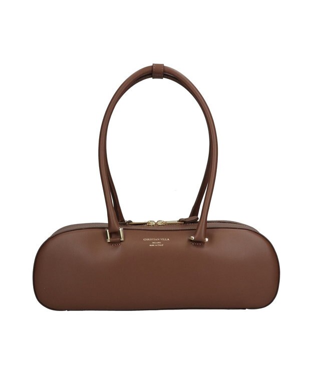 INTER-CHAUSSURES 【CHRISTIAN VILLA】レザーワイドミディアムショルダーバッグ ブラウン