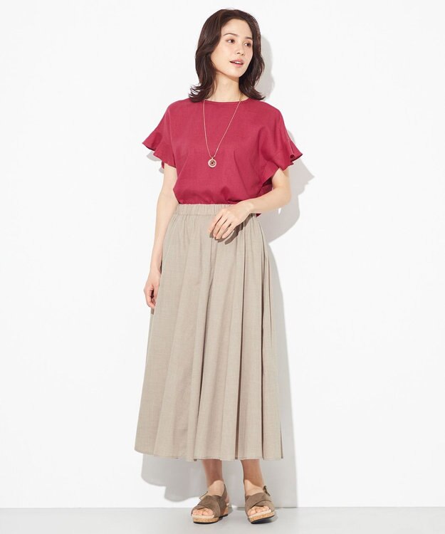 ANY 【洗える】ライトリネンクロスフレアスリーブ ブラウス マゼンタ