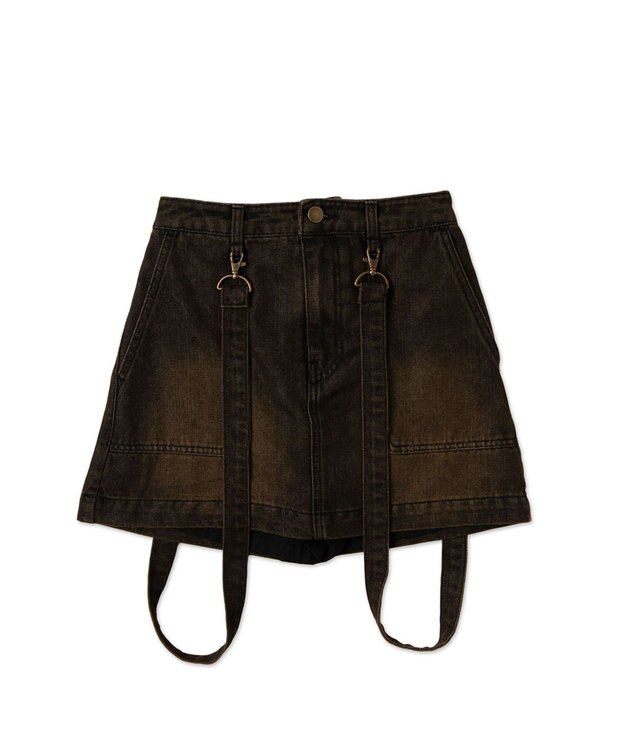 WEGO ヴィンテージウォッシュサス付スカパン ブラック