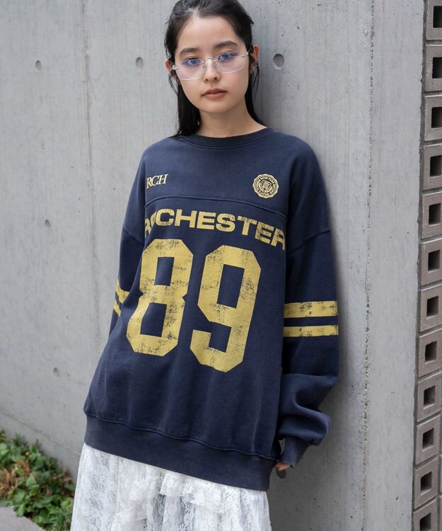 WEGO 【ユニセックス着用ITEM】ケミカルウォッシュナンバリングプルオーバー ネイビー