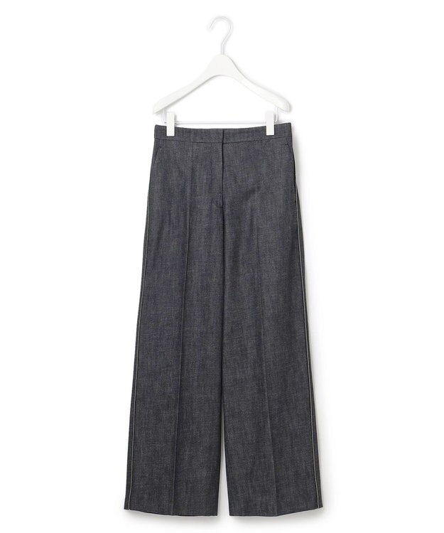 ICB 【洗える】 コットンリアクティブデニム ワイドストレートパンツ ブラックデニム系