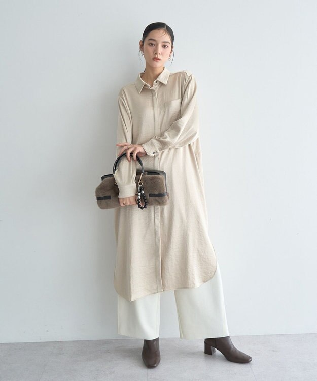 YECCA VECCA ヴィンテージサテンシャツワンピース Khaki