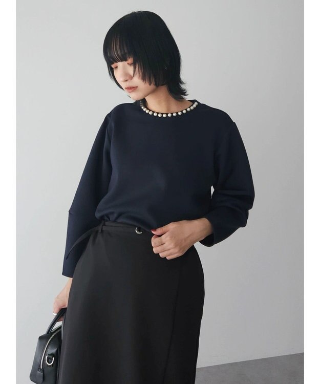 Green Parks パール付ポンチカットプルオーバー Navy