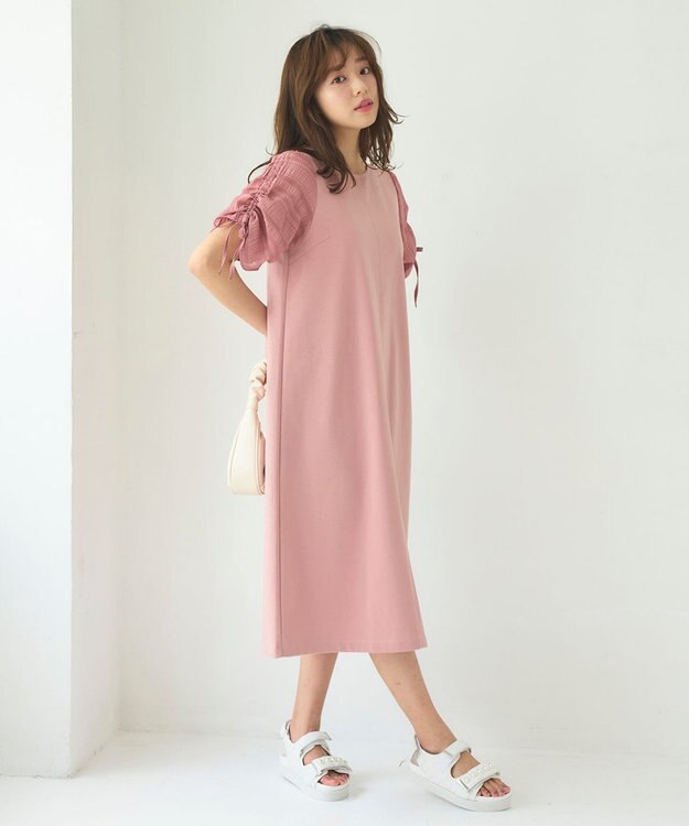 Feroux 【洗える】ドロストスリーブカットソー ワンピース ピンク系