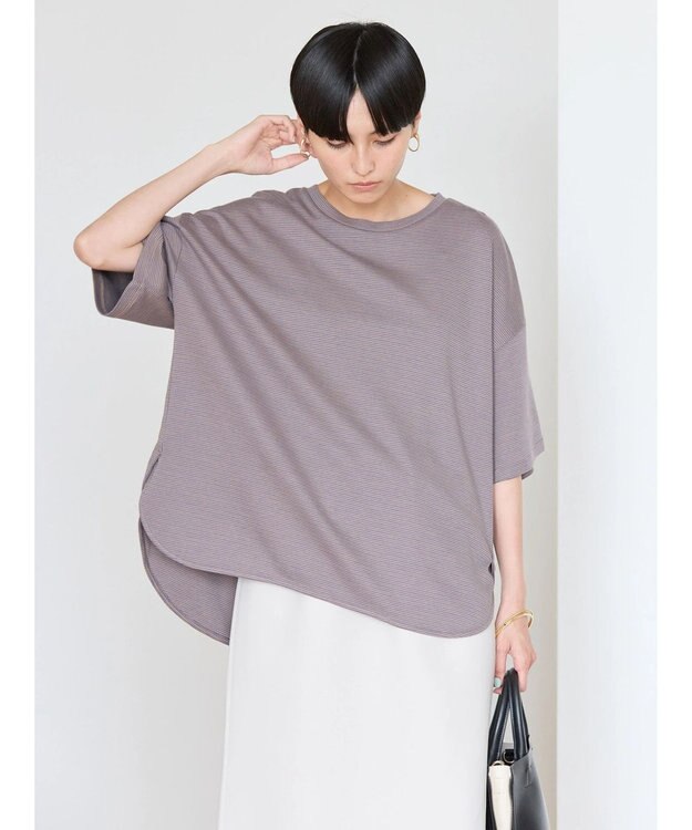 AMERICAN HOLIC 接触冷感裾ラウンドカットプルオーバー Border Blue