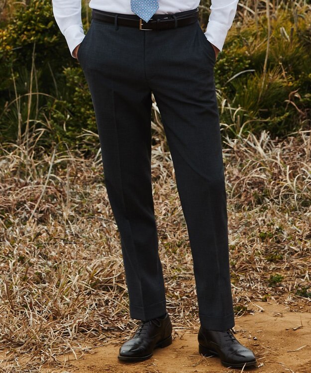 GOTAIRIKU ロングセラー【洗える/折り目加工/シワになりにくい/ウエストアジャスター】ウォッシャブル サマーウール100％パンツ_定番色(ノータック)23/24年モデル ミディアムグレー系