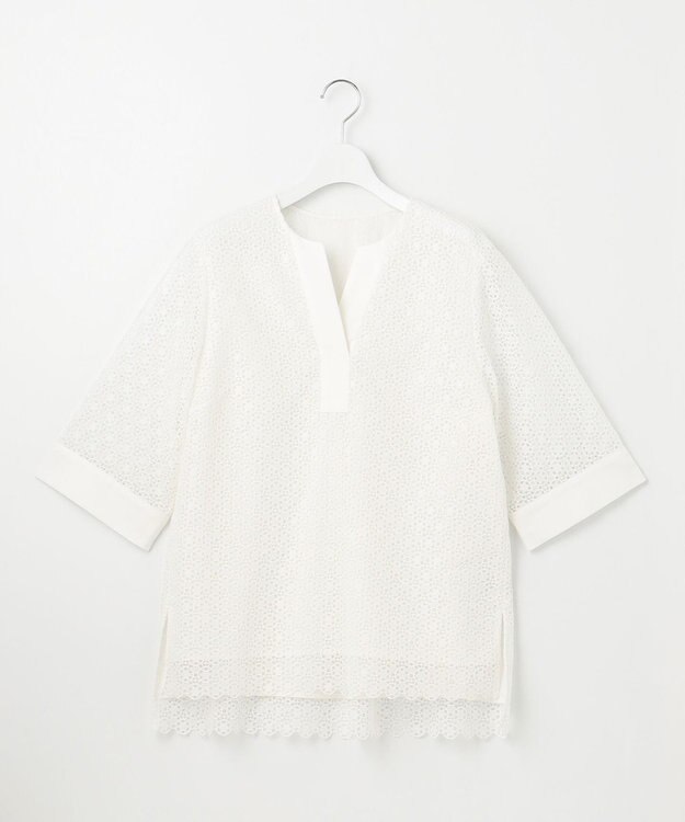 自由区 S 【洗える】ジオメトリックフラワーレースプルオーバー ブラウス オフ