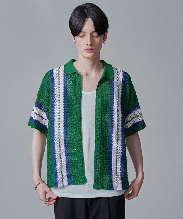 WEGO ラインニットシャツ（SS） グリーン