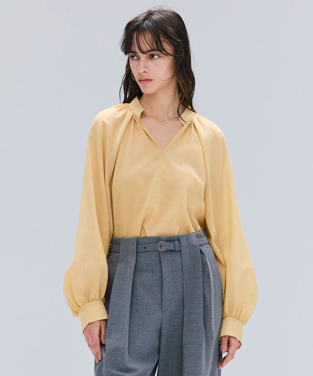 BEIGE， 【洗える】MOYE / シアーウールパフスリーブブラウス Mustard