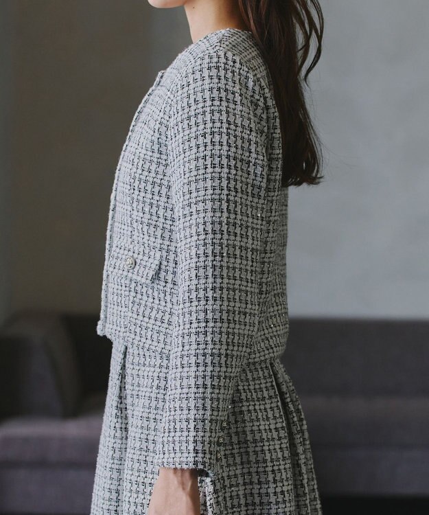 Tiaclasse 【洗える】ツイードノーカラージャレロ ホワイト