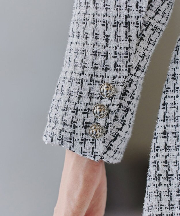 Tiaclasse 【洗える】ツイードノーカラージャレロ ホワイト