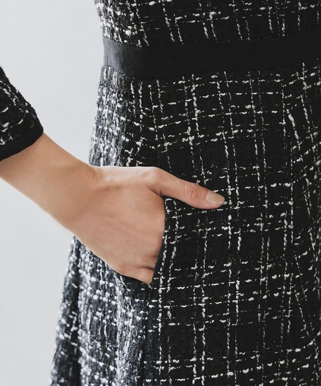 Tiaclasse 【安田美沙子さん着用・洗える】配色ツイードワンピース ブラック