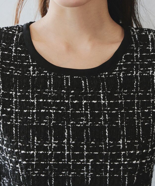 Tiaclasse 【安田美沙子さん着用・洗える】配色ツイードワンピース ブラック