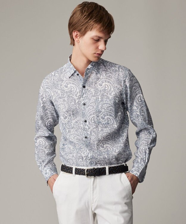 JOSEPH ABBOUD 【キングサイズ・麻100％・軽い・涼しい】 モイスチャーリネンペイズリー シャツ ブルー系6