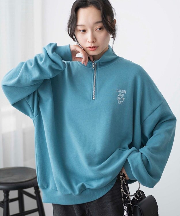 WEGO ハーフジップBIGスウェット ブルーその他