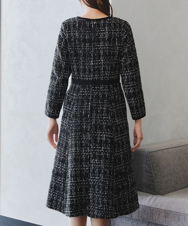 Tiaclasse 【安田美沙子さん着用・洗える】配色ツイードワンピース ブラック