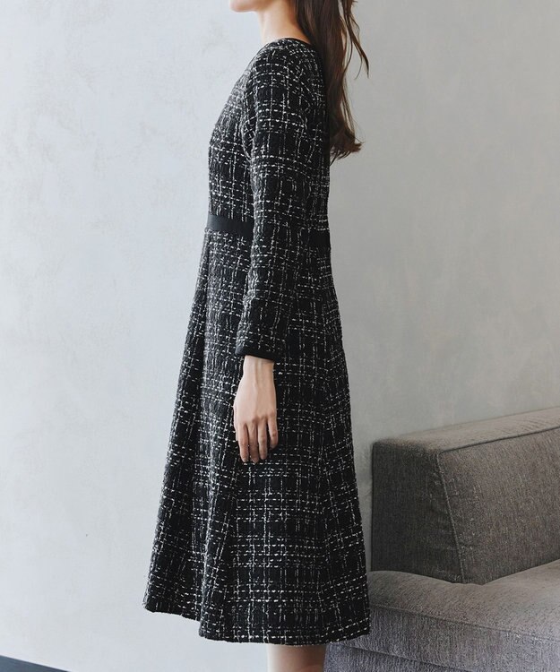 Tiaclasse 【安田美沙子さん着用・洗える】配色ツイードワンピース ブラック