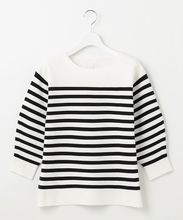 自由区 S 【WEB限定カラーあり・洗える】ドライコットンハイゲージプルオーバー ニット ホワイト×ブラック