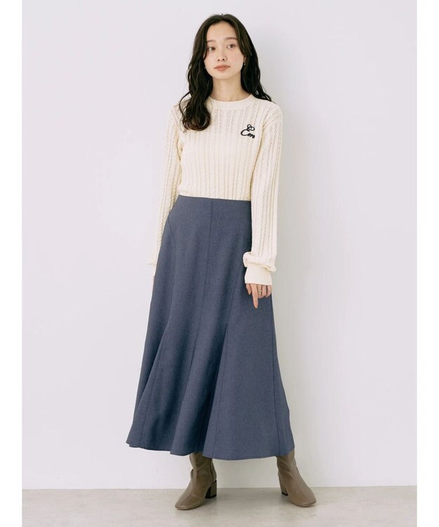 earth music&ecology 刺繍入りケーブルニットプルオーバー Ivory