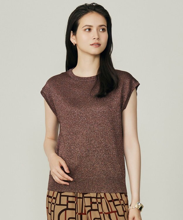 自由区 S 【カタログ掲載】カラーミックスラメスリーブレス ニット ローズ