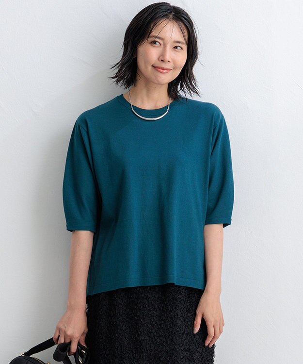 23区 【ご好評につきカラー追加/洗える】ヴィスコースストレッチ バックデザイン ニット ダークグリーン系