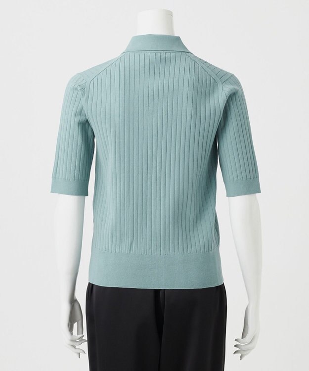 23区 【R(アール)】シルクコットン ポロカラー リブニット ライトアッシュグリーン系