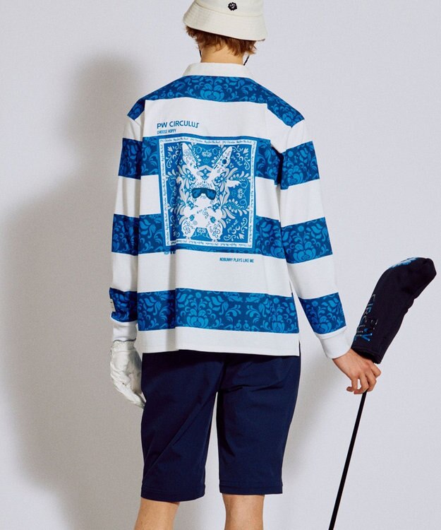 PW CIRCULUS 【吸水速乾 / UVカット / ストレッチ】【MEN】ラガーシャツ ゴルフ ネイビー系1