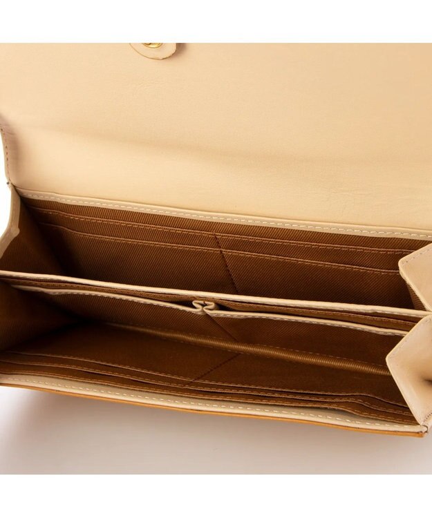 UNBILLION perche 牛革×ハラコ風ドットダブルかぶせ長財布 マスタード