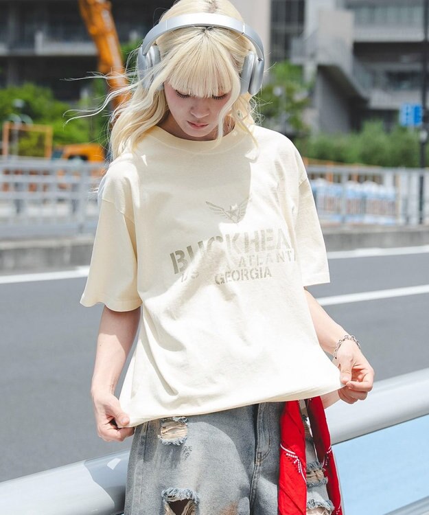 WEGO 【ユニセックス着用ITEM/MLサイズ展開】ステンシルロゴグラフィックT（SS） ホワイトアイボリー