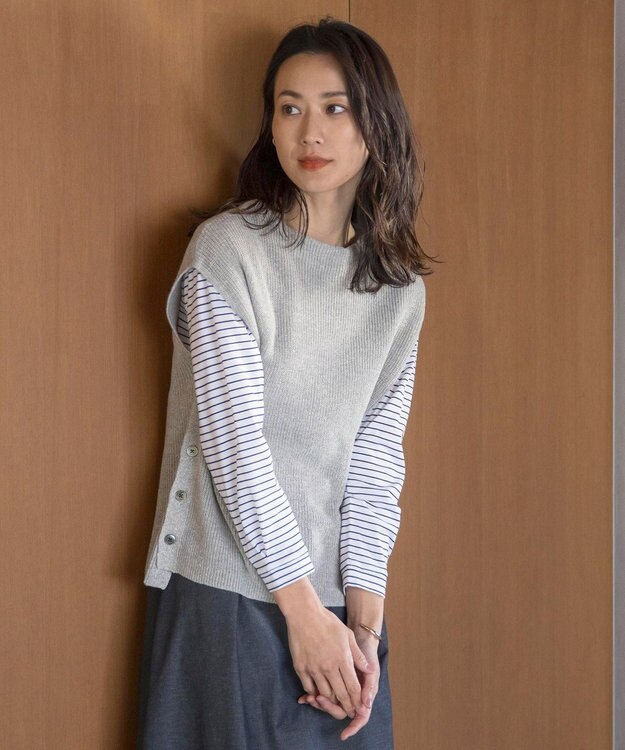 J.PRESS LADIES 【洗える】LINEN COTTON ニット ベスト ライトグレー系