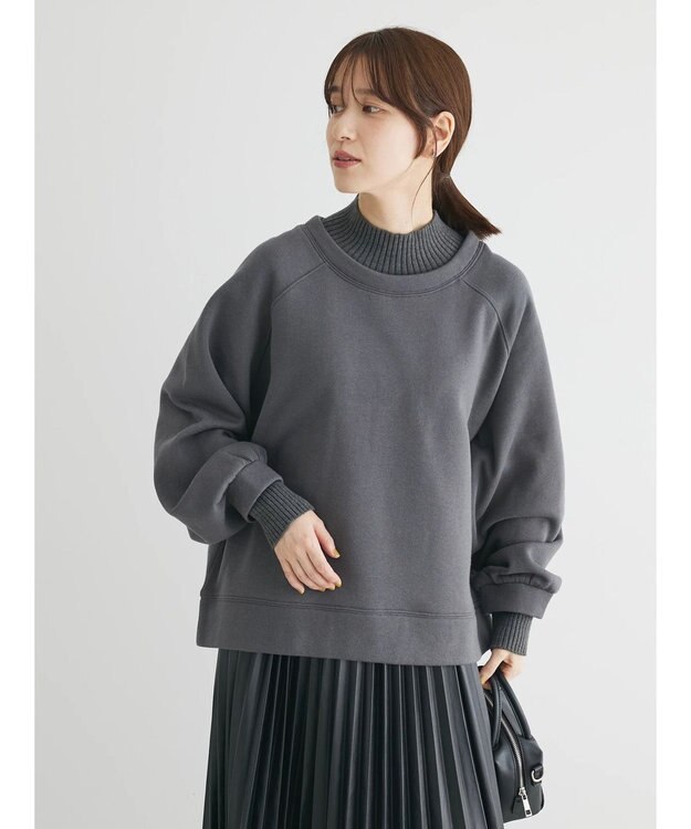 Green Parks 裏起毛ニットリブドッキングプルオーバー Gray