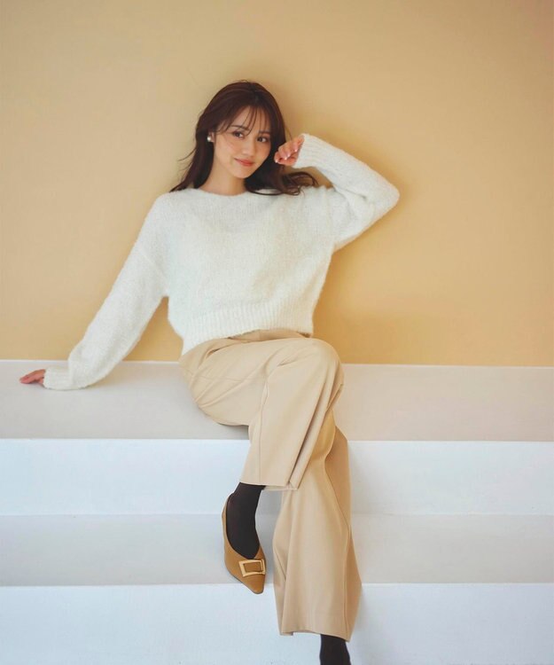 Feroux 【洗える】ウエストタックワイドパンツ ベージュ系