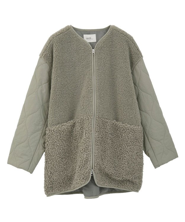 earth music&ecology ボアキルトミドルコート Khaki