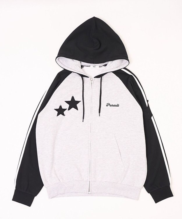 WEGO 【ユニセックス着用ITEM】ラインラグランZIPパーカー アッシュグレー