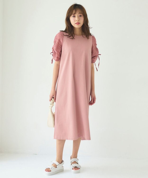 Feroux 【洗える】ドロストスリーブカットソー ワンピース ピンク系