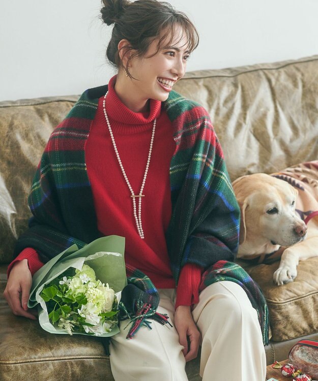 23区 【滝沢眞規子さん着用/洗える】ピュアカシミヤ タートルネック ニット レッド系