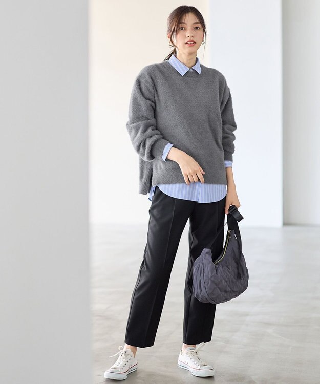 ANY L ショートシャギープルオーバーニット チャコール