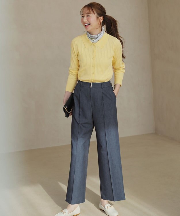 ANY SIS 褒めらレディストレッチ ワイドパンツ ネイビーシャンブレー