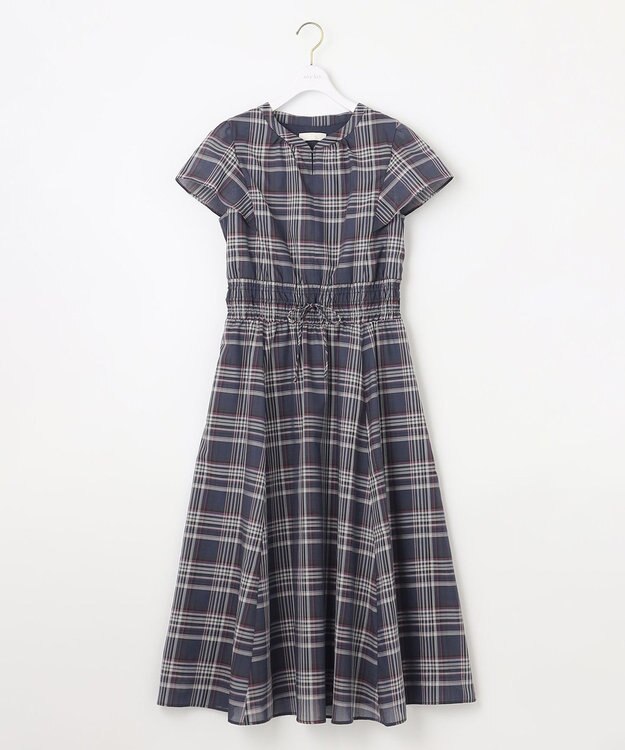 ANY SIS 【洗える】シアーチェック ワンピース ネイビー系