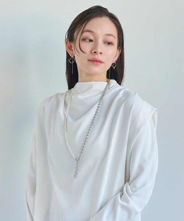 Phoebe 【セレモニーセット】マルチwayメタルボールパールネックレス×2wayグレースツイストラインイヤリングSET シルバー