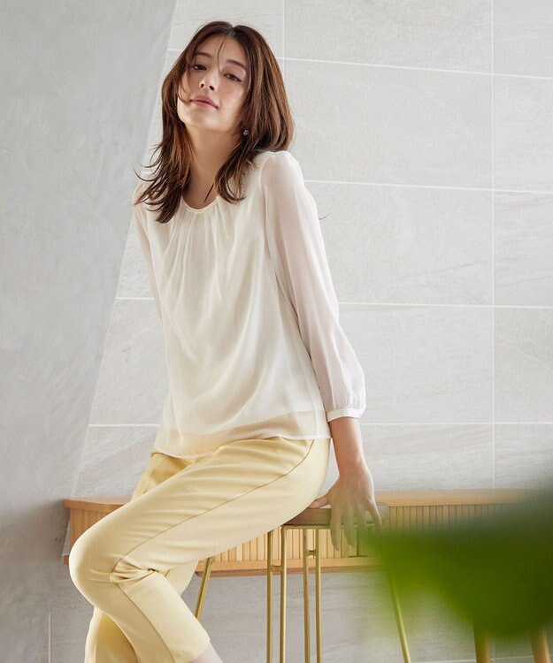 Tiaclasse L 【洗える】ドビーシフォンパールブラウス オフホワイト