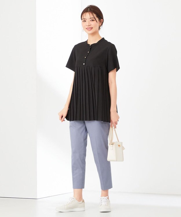 ANY SIS L 【洗える】ジョーゼットプリーツコンビ ブラウス ブラック