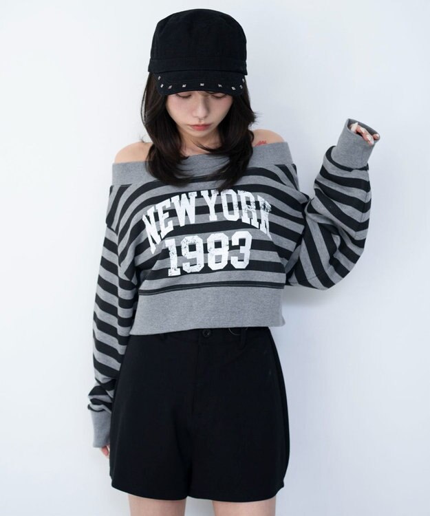 WEGO グラフィックオフショルショートスウェット 柄1