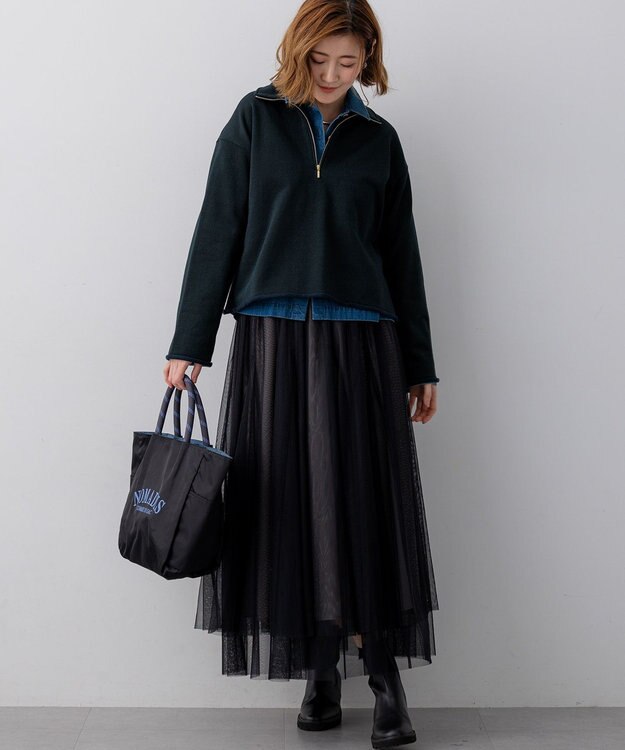 23区 【先行予約】シャイニーコットンテリー ハーフジップ スウェット ネイビー系