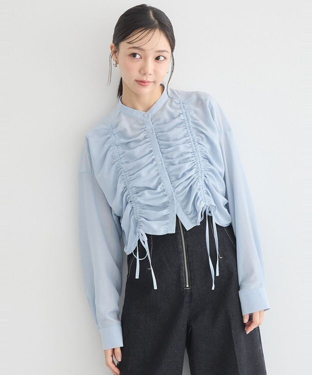 earth music&ecology フロントドロストショートシャツ Sax