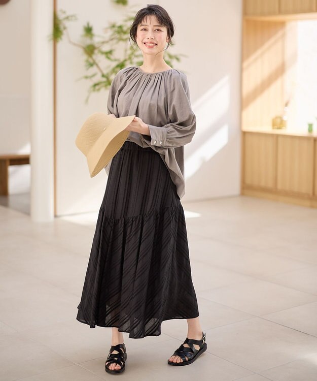 ANY 【ウエストゴム】モールストライプティアードスカート ブラック