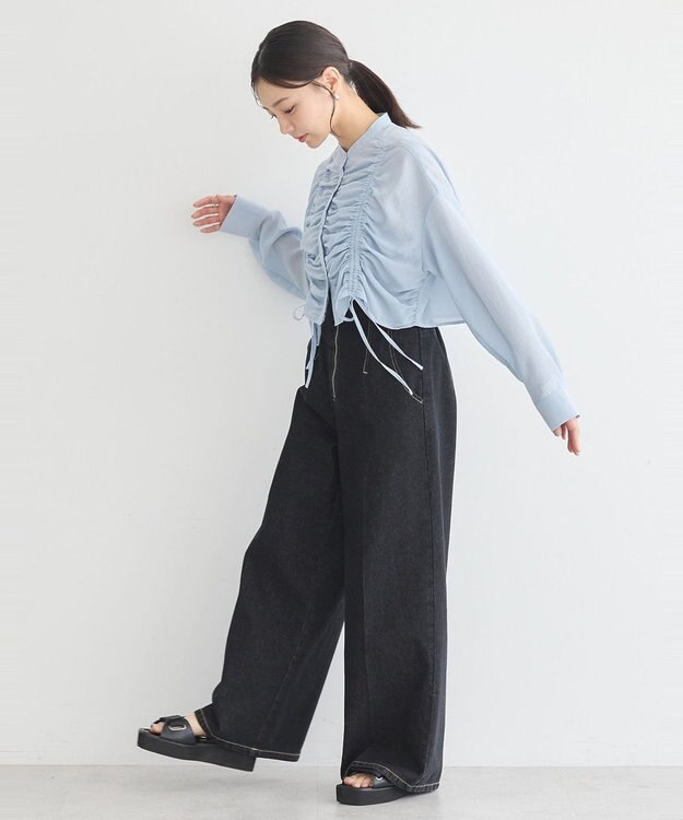 earth music&ecology フロントドロストショートシャツ Sax