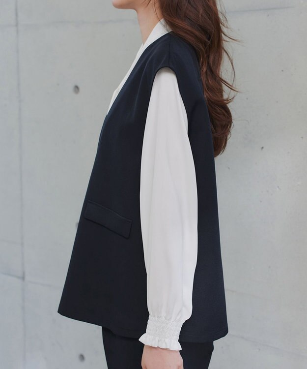 Tiaclasse 【ブラウス&ベスト&パンツ3点セット】リボンタイブラウス＋ベスト付き 3点セットアップ ネイビー