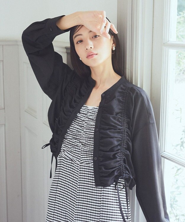 earth music&ecology フロントドロストショートシャツ Black